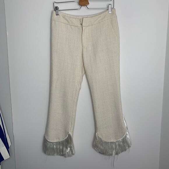 Alexis Ivory Fringed Tatum Tweed Wide Leg Pants Womens Small - Picture 2 of 16